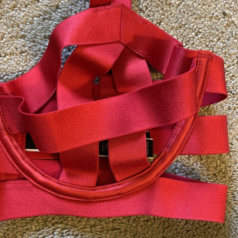 VICTORIA'S SECRET VERY SEXY LUXE UNLINED STRAPPY RED CAGE BANDED BRA 34B - Picture 2 of 15